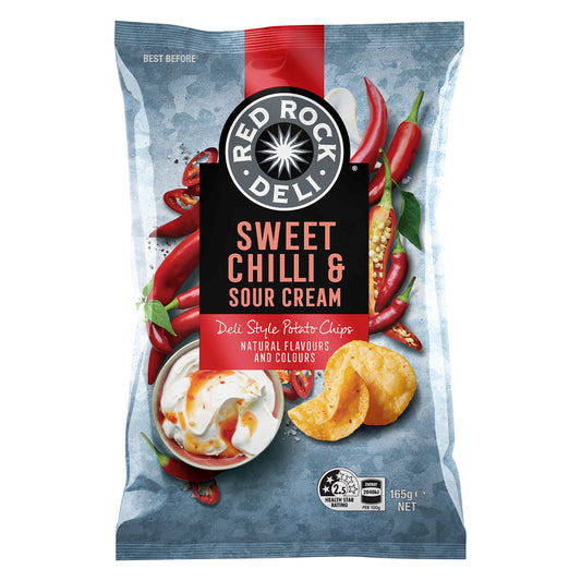 Red Rock Deli Potato Chips - Sweet Chilli & Sour Cream 165g