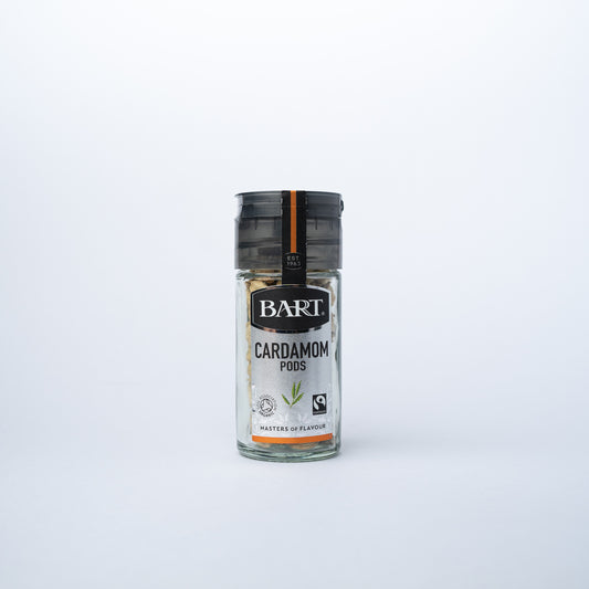 A glass jar of Bart Cardamom Pods 22g.