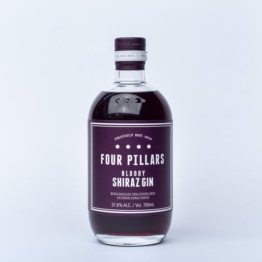A bottle of Four Pillars Bloody Shiraz Gin.