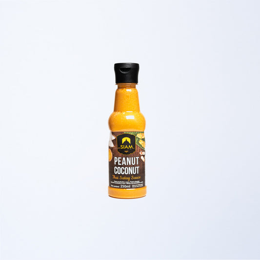 A bottle of deSiam Peanut and Coconut Dipping Sauce.