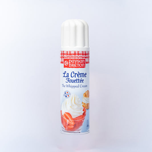 An aerosol can of Paysan Breton Whipped Cream Spray 250g.