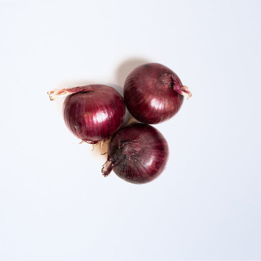 Three red onions.