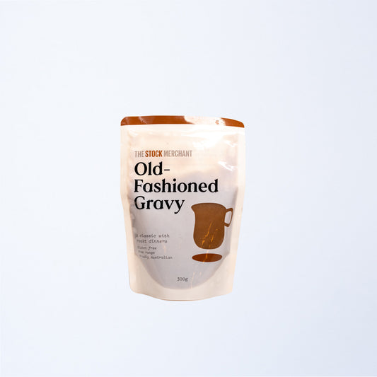 A bag of The Stock Merchant Free Range Old Fashioned Gravy.