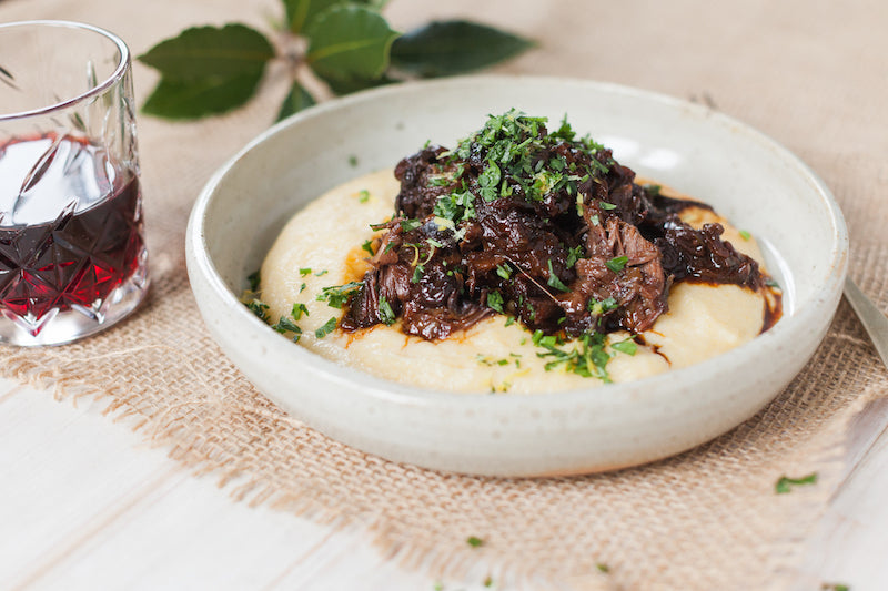 Braised Beef Cheeks with Cheesy Polenta