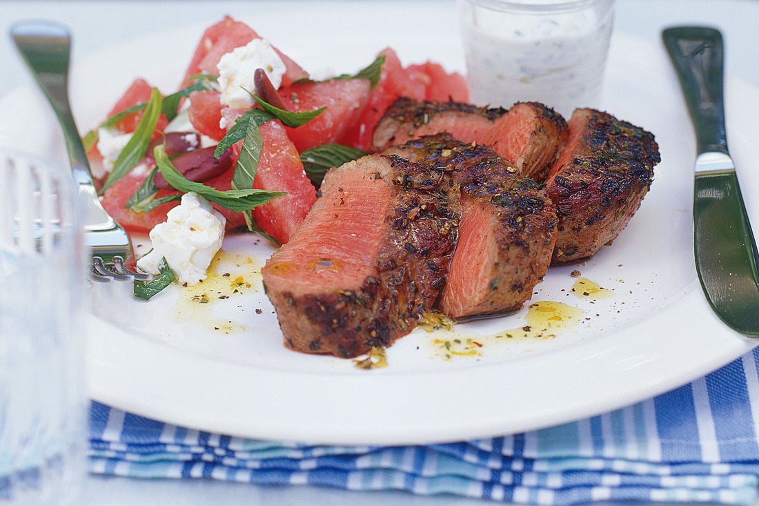 Pan-Seared Lamb Steaks with Watermelon Salad