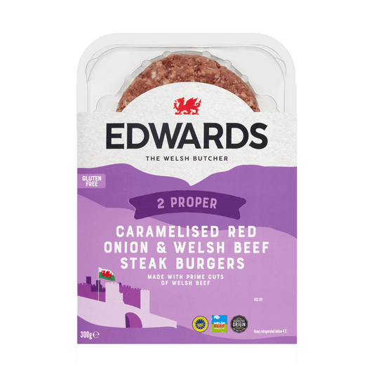 Edwards Caramelised Red Onion & Welsh Beef Steak Burgers 300g (Frozen)