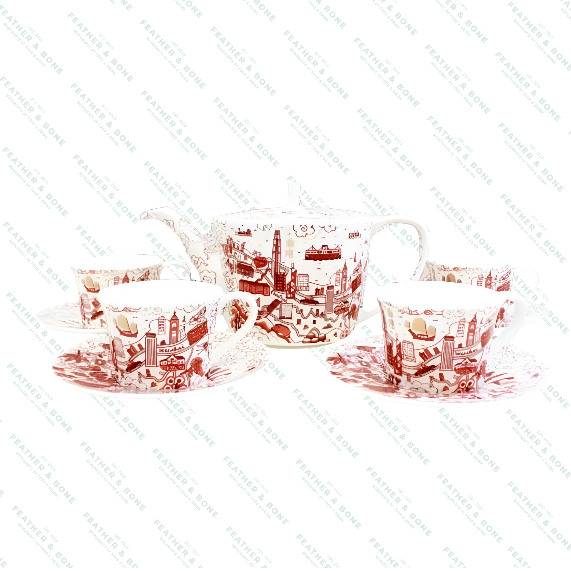 Faux Willow Tea Set Red