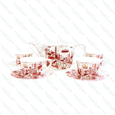 仿柳條茶具組（紅色）