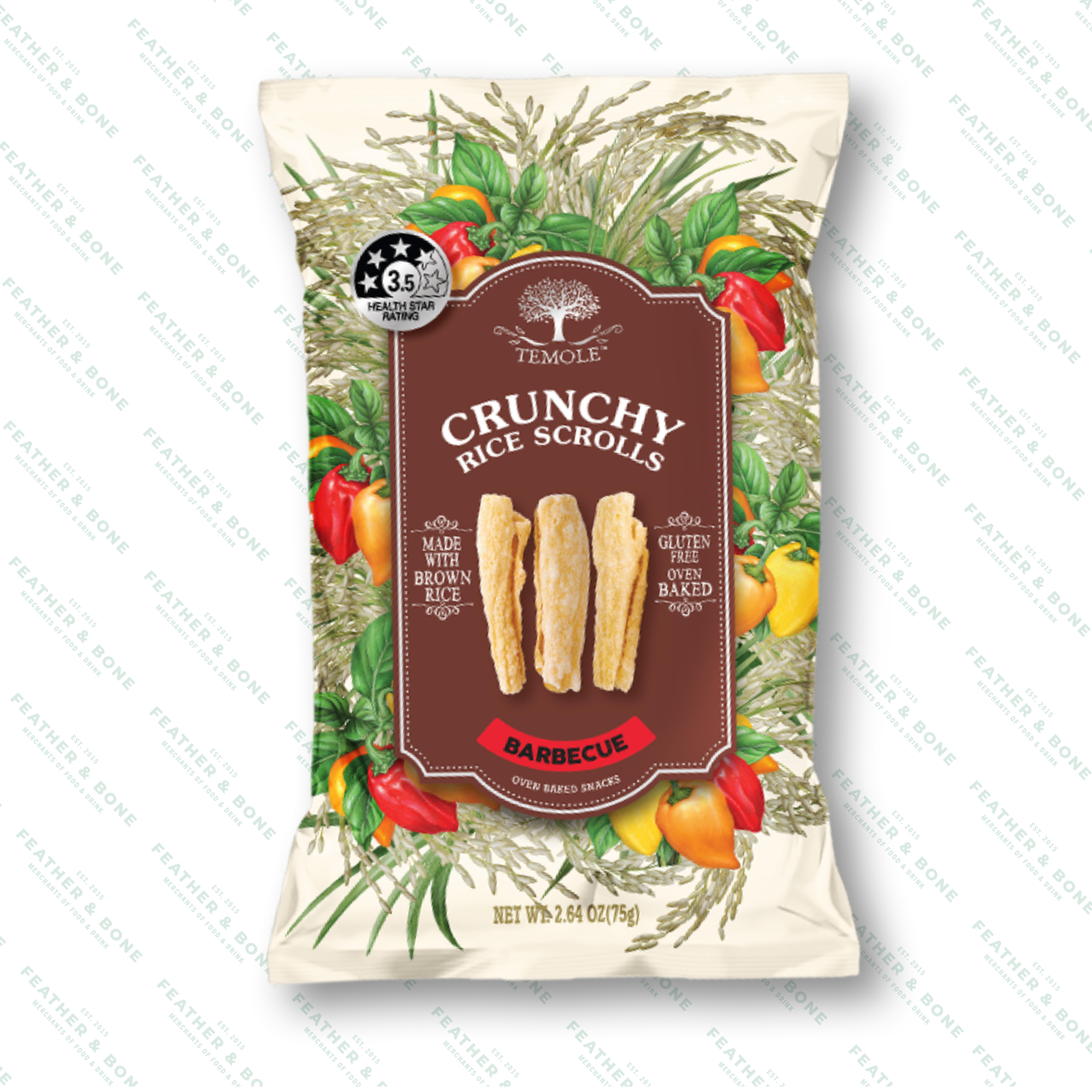 Temole, Crunchy Rice Scrolls Barbecue 75g