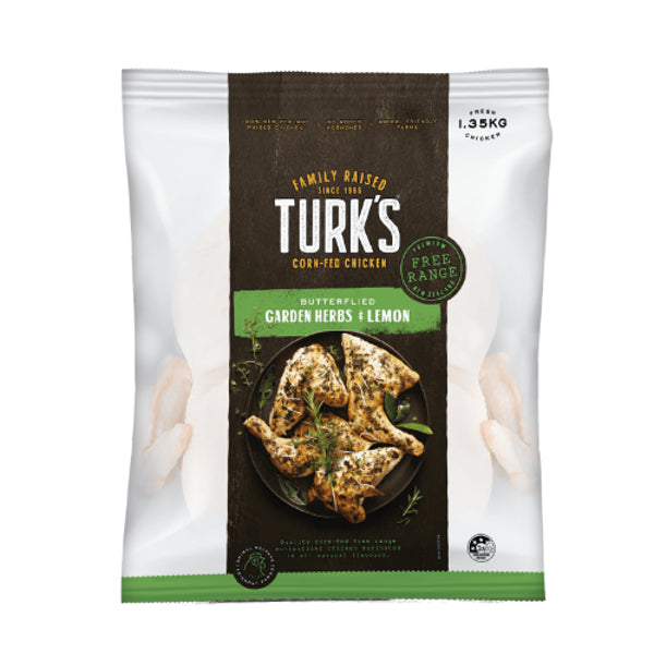 TURK'S Free Range Garden Herb & Lemon Spatchcock 1.35kg (FROZEN)