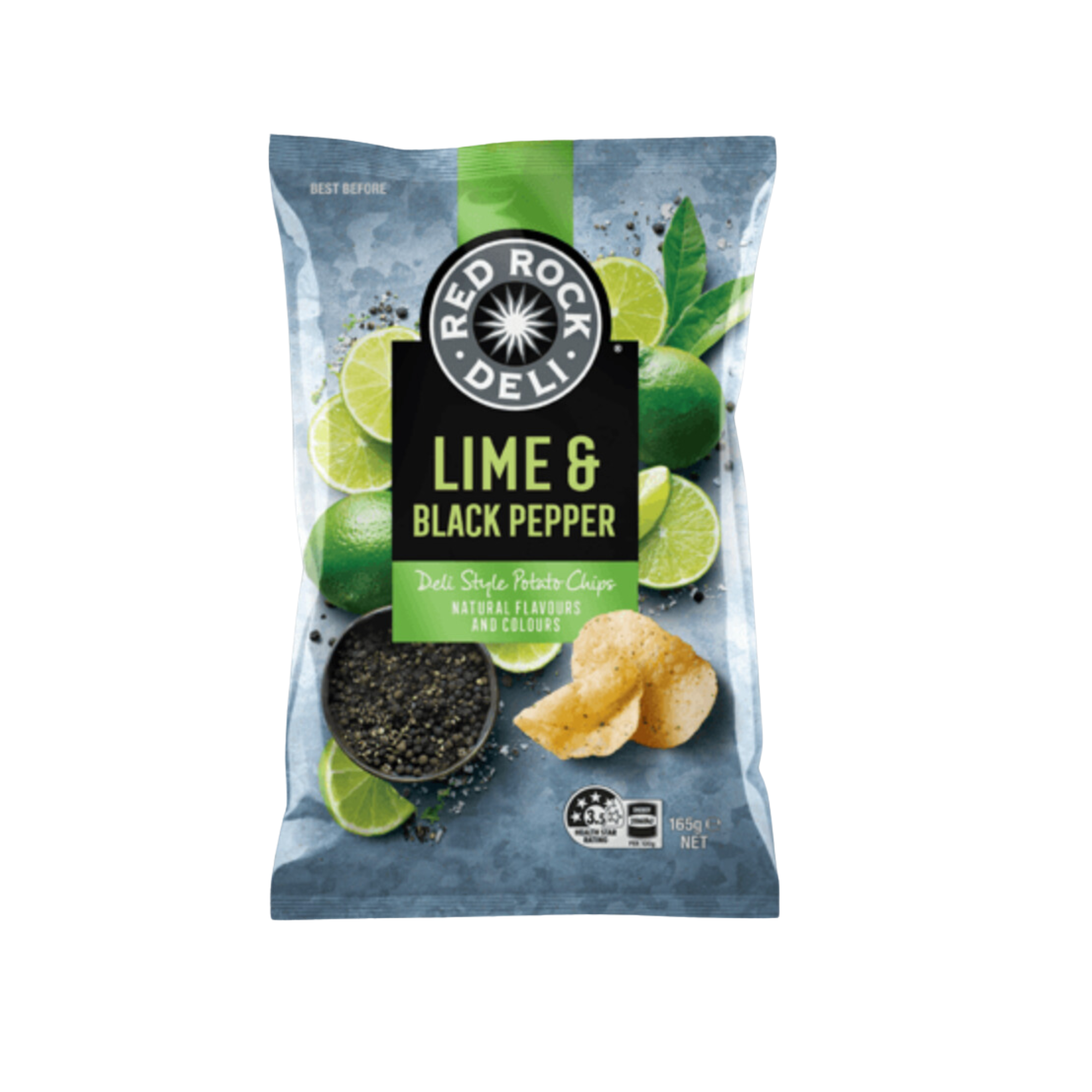 Red Rock Deli Potato Chips Lime & Black Pepper 165g