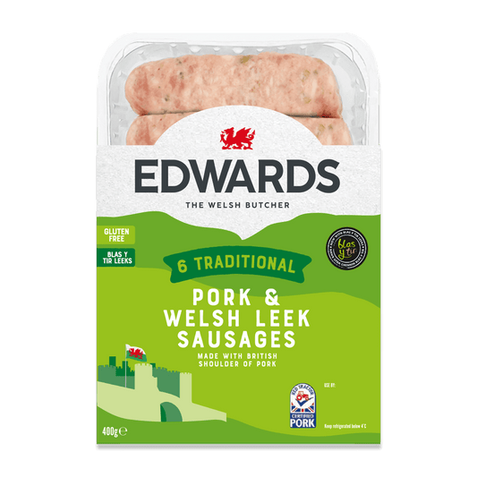 Edwards Pork & Welsh Leek Sausages 400g (Frozen)