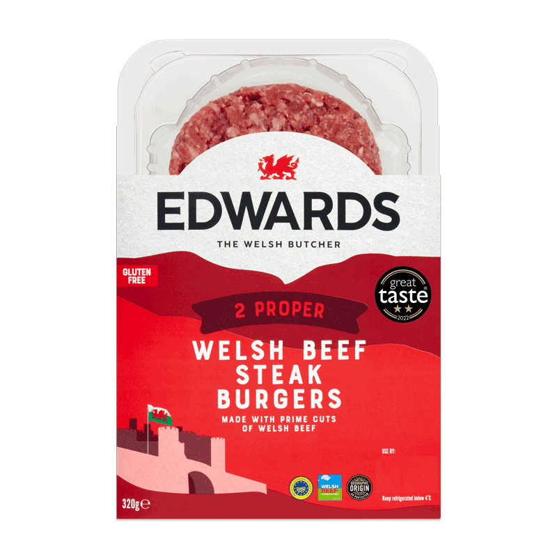 Edwards Welsh Beef Steak Burgers 320g (Frozen)