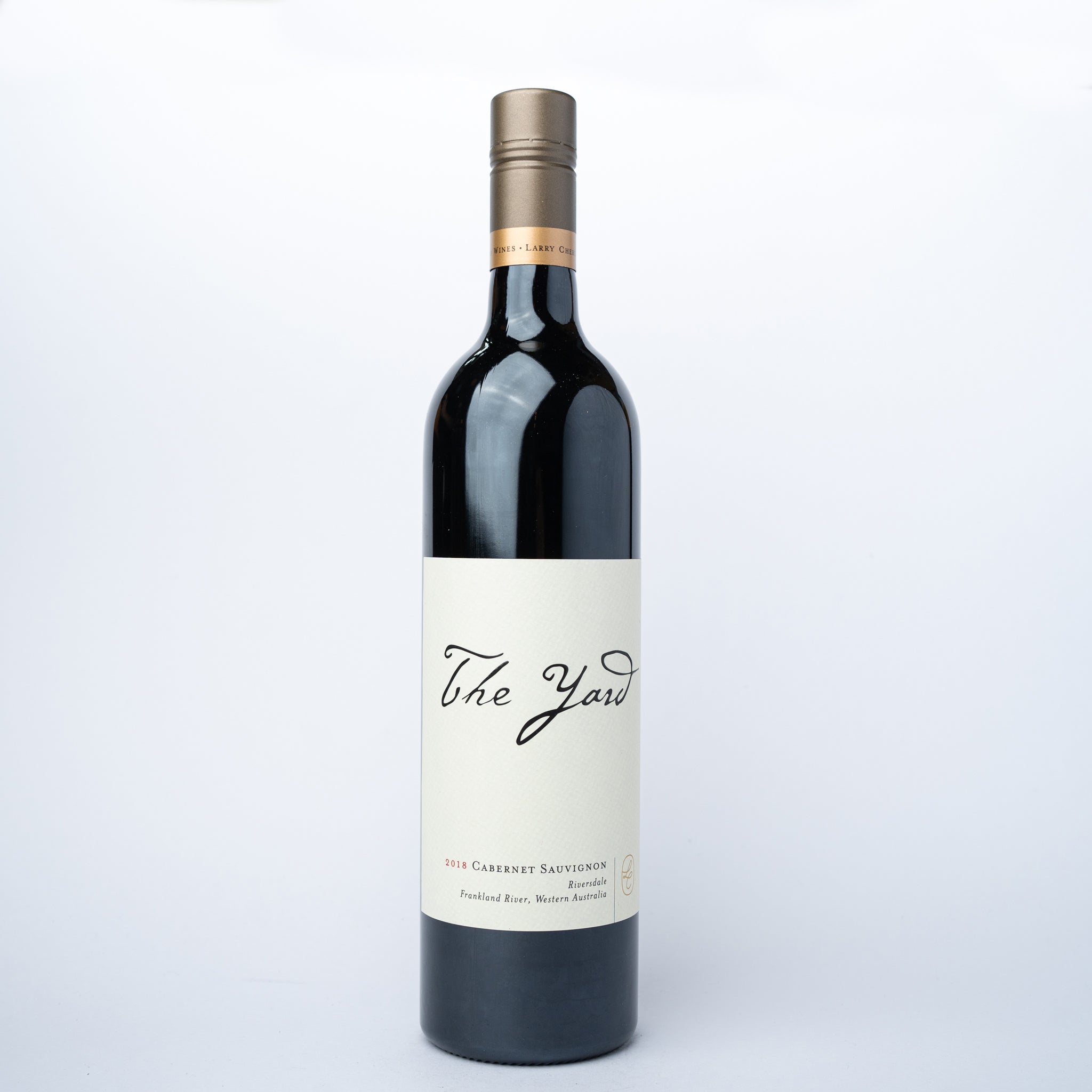 A 750ml glass bottle of 	 The Yard Cabernet Sauvignon 2018 red wine.