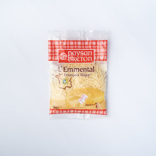 A bag of Paysan Breton Grated Emmental cheese.