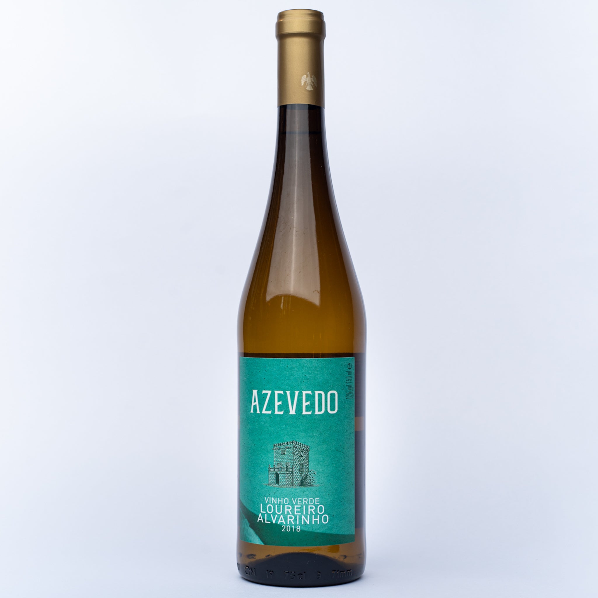 A glass bottle of Quinta de Azevedo Vinho Verde white wine.
