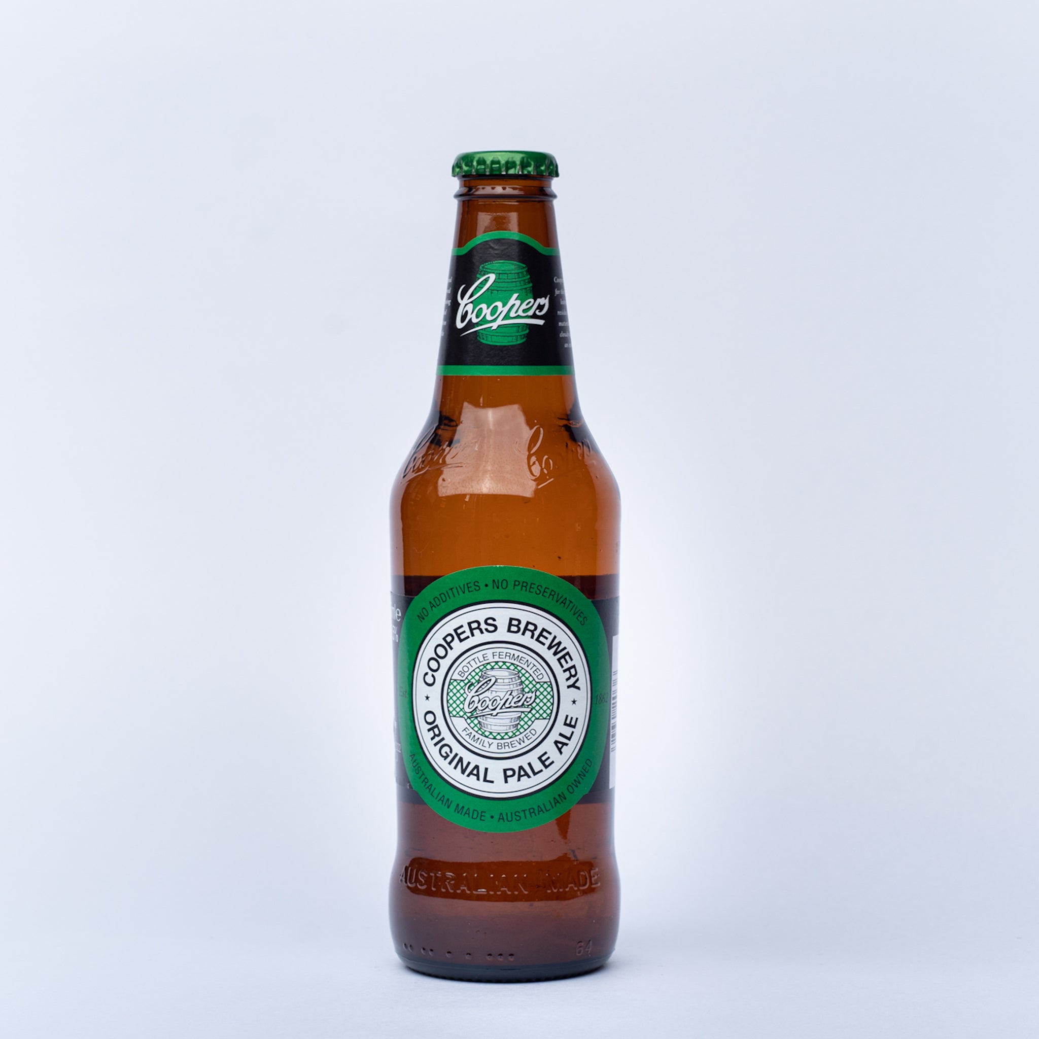 A 330ml bottle of Coopers Original Pale Ale beer.