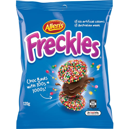 a 120g bag of Allen's Freckles candies