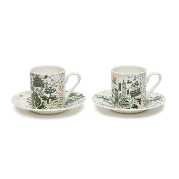 Faux Green and Gold Espresso Cup & Saucer