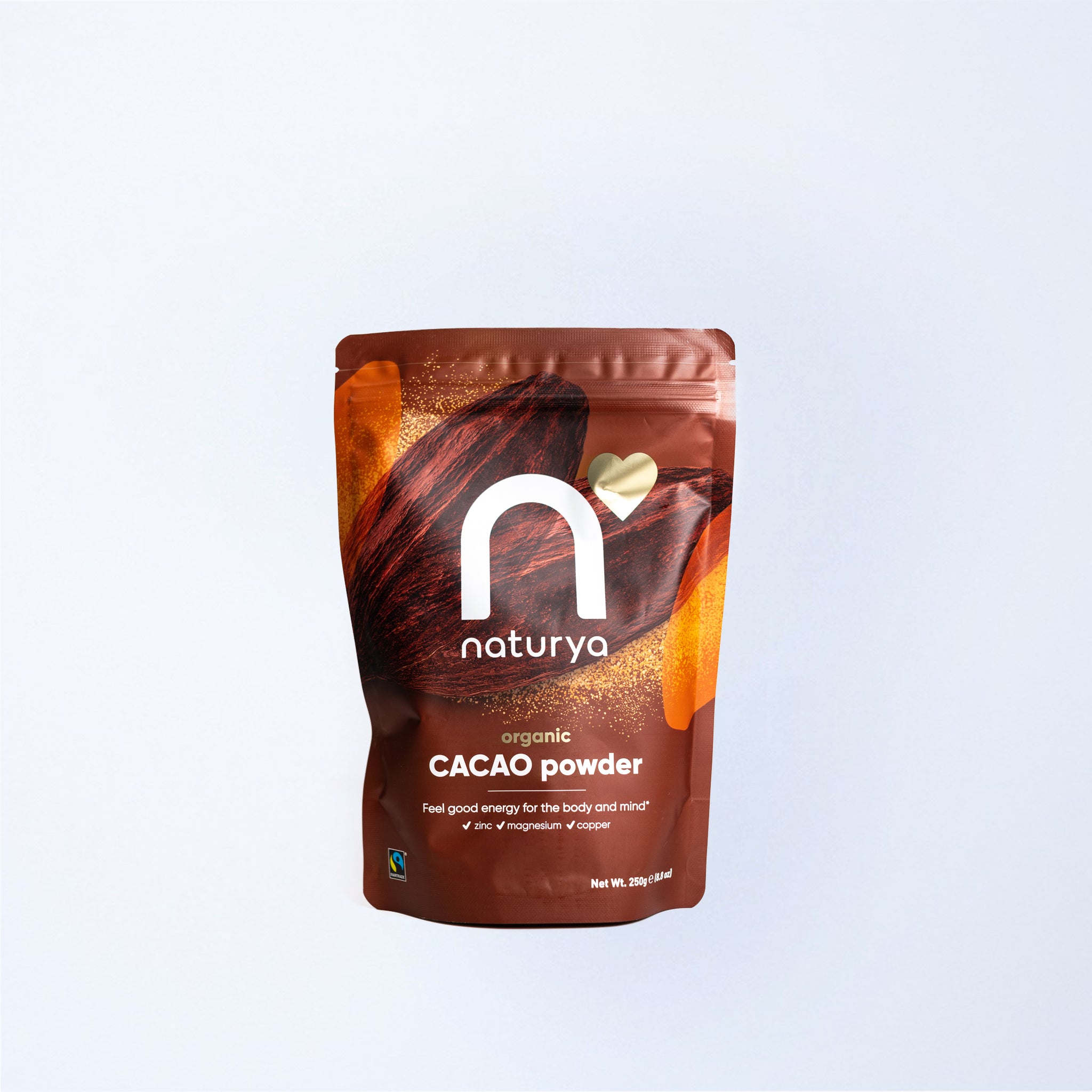 A bag of Naturya Organic Cacao Powder.